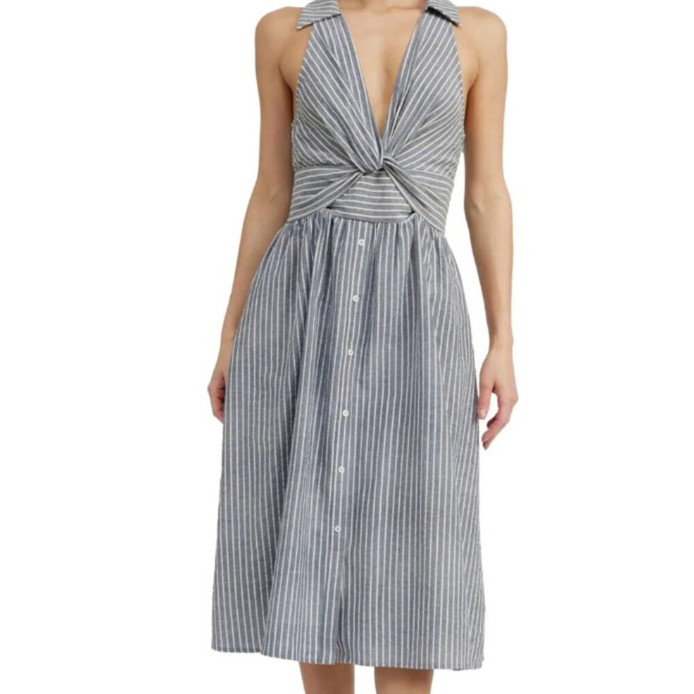 En Saison Blue and White Striped Midi Dress